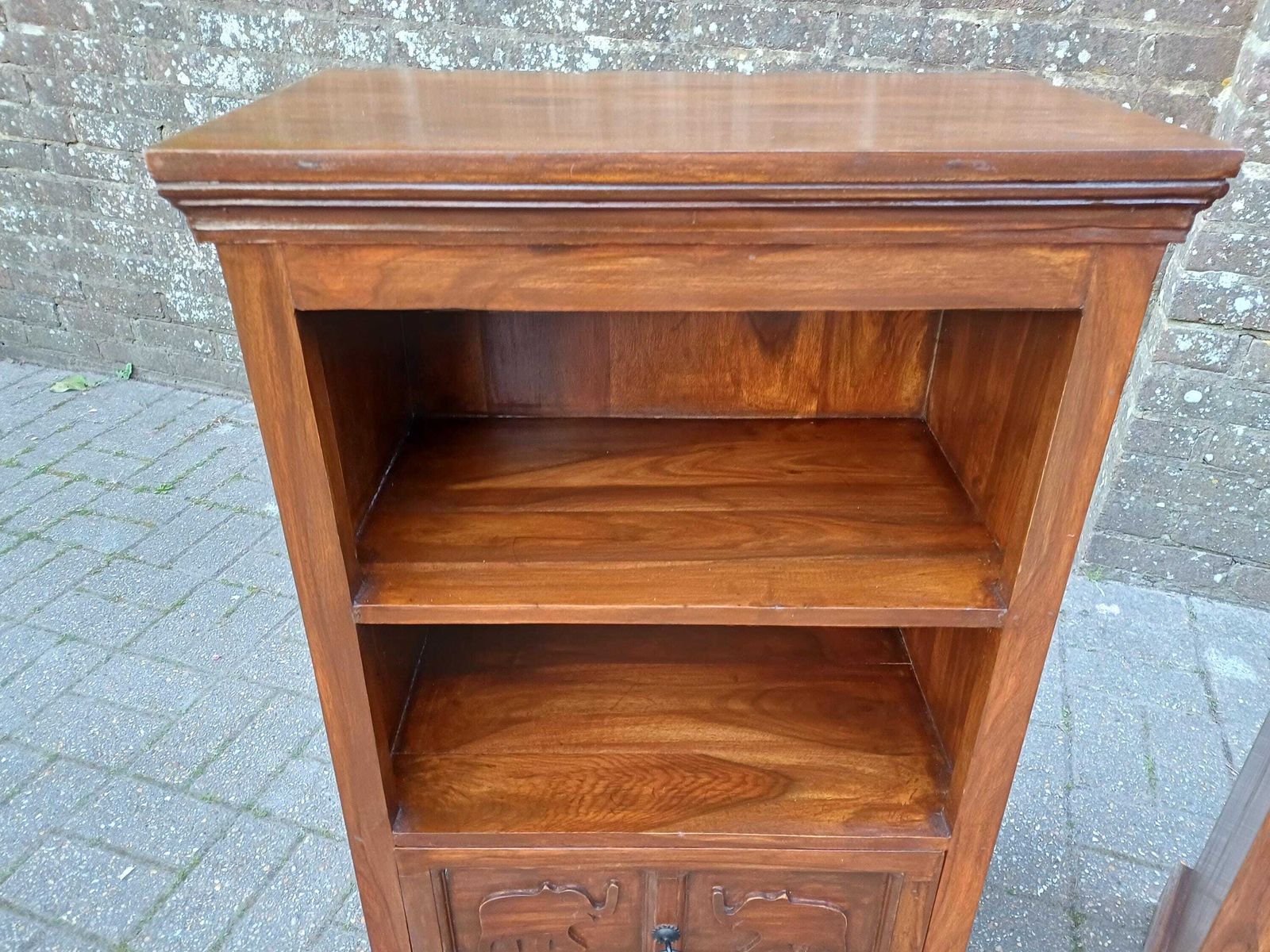Pair Vintage Teak Elephant Cupboards Shelving Unit Drawer Cabinet Mid Century Storage Solid Wood Bedside Cabinets photo for sale