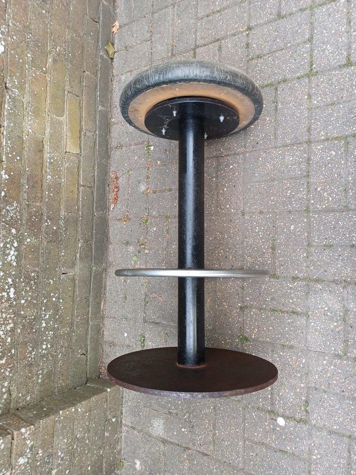 photo for sale Pair Vintage Industrial Bar Stools 1970s 1980s Heavy Iron Swivel Seats Chrome Footrest Exceptional Quality 32 Kg Each