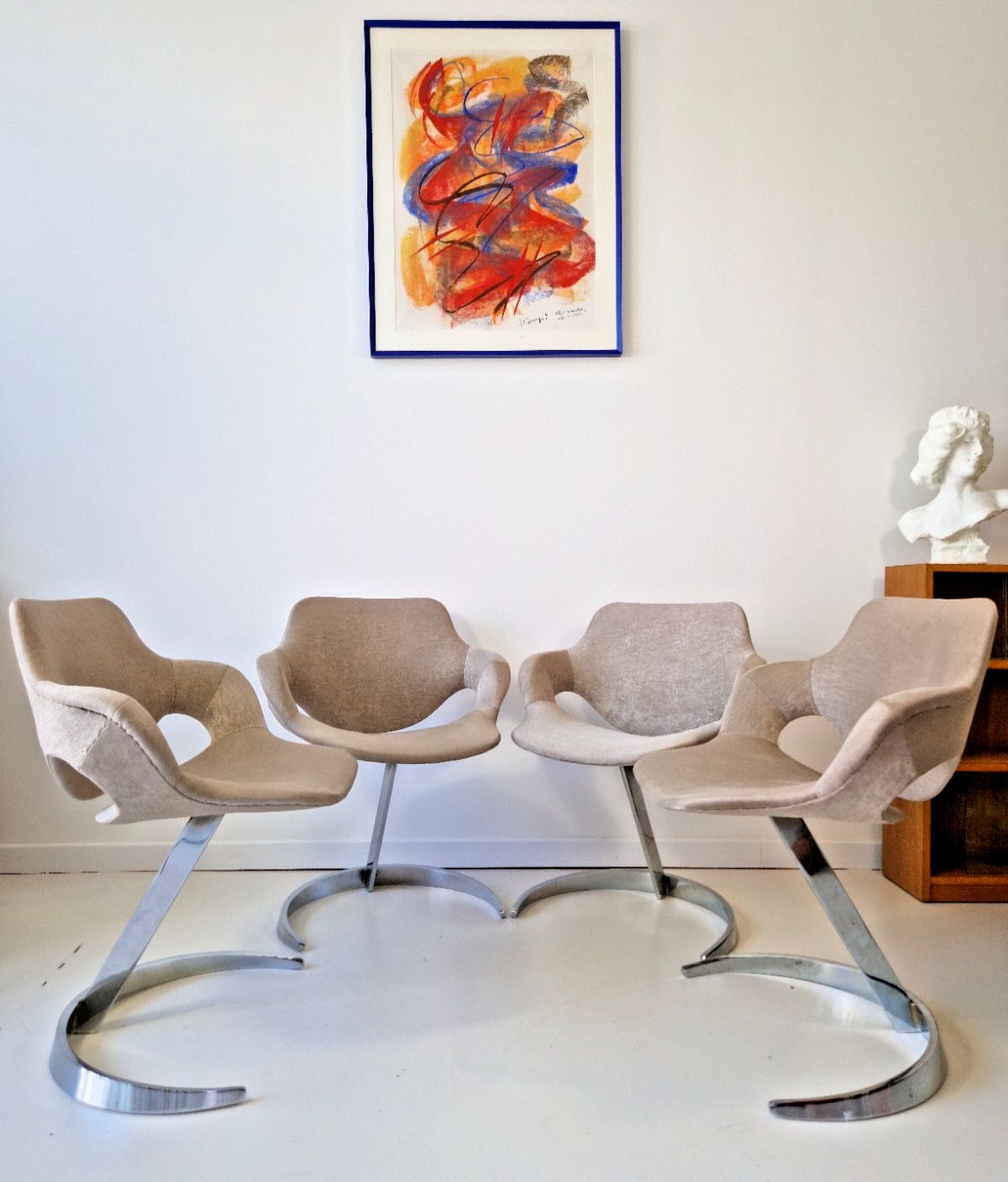 Set Of 4 Boris Tabacoff Sphinx Style Cantilever Dining Lounge Chairs 1970