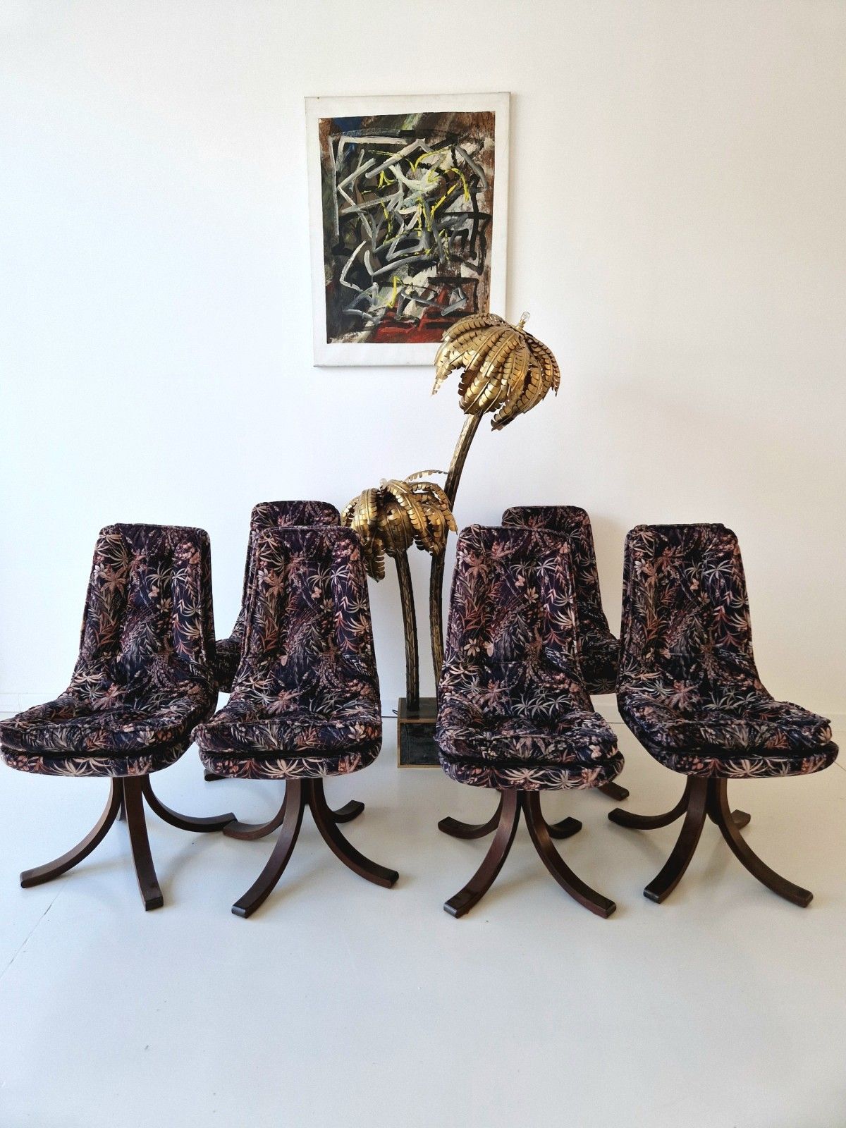 photo for sale 6 Vintage 1970s Norwegian Bentwood Dining Lounge Chairs Botanical Post Modern