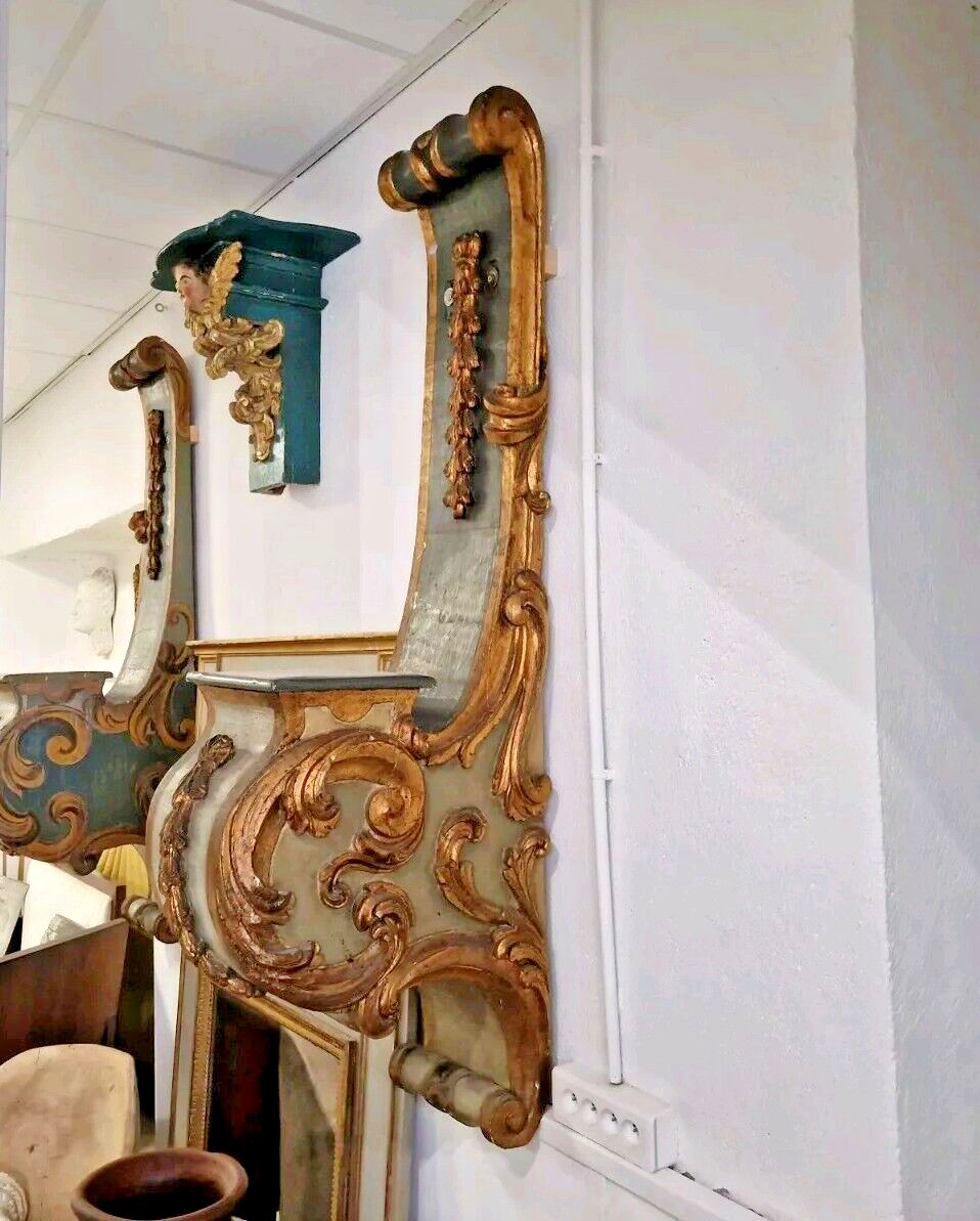 Pair Of 18th Century Giltwood Corbels Antique Italian Rococo Carved Wood Shelves photo for sale