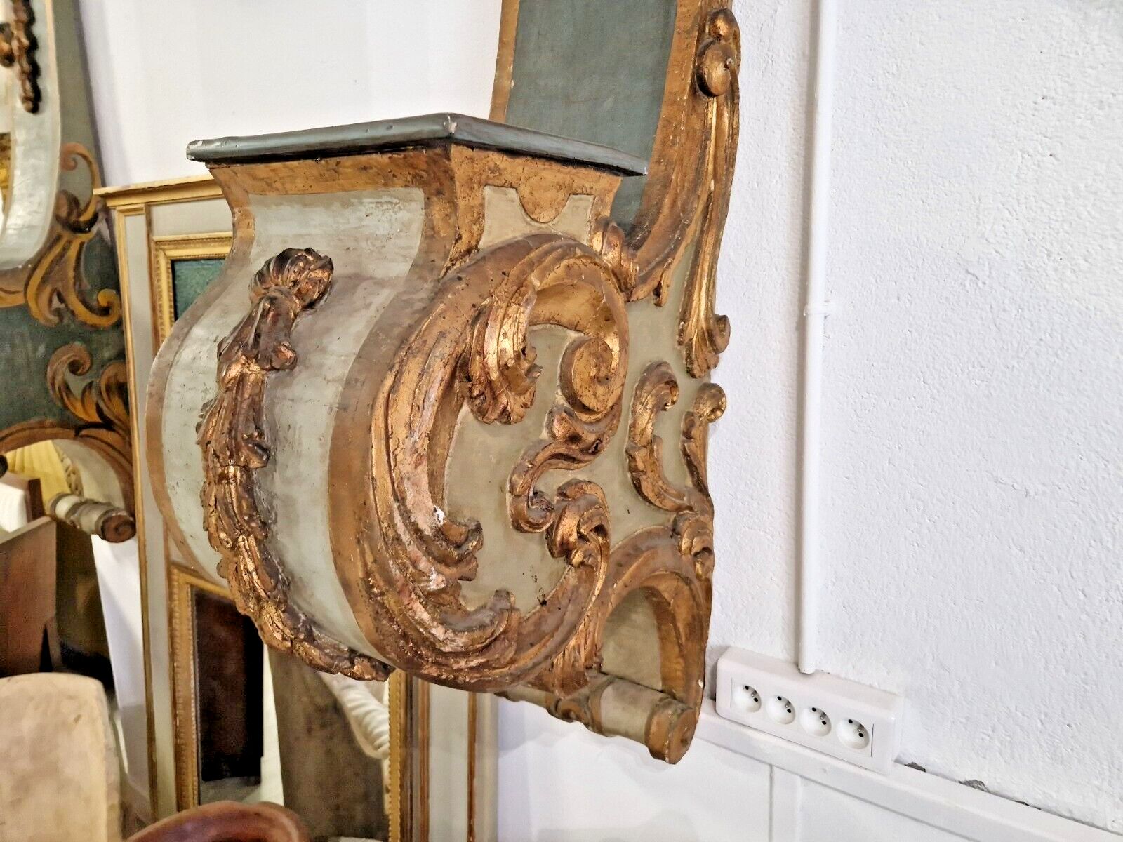 Pair Of 18th Century Giltwood Corbels Antique Italian Rococo Carved Wood Shelves photo vintage
