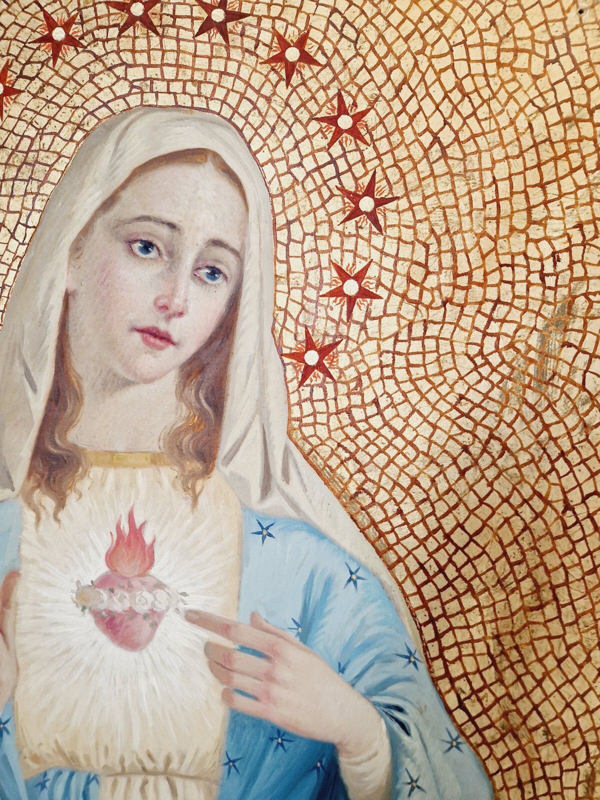 Large Antique Italian Religious Triptych Oil Painting Saints Madonna Christ photo vinterior