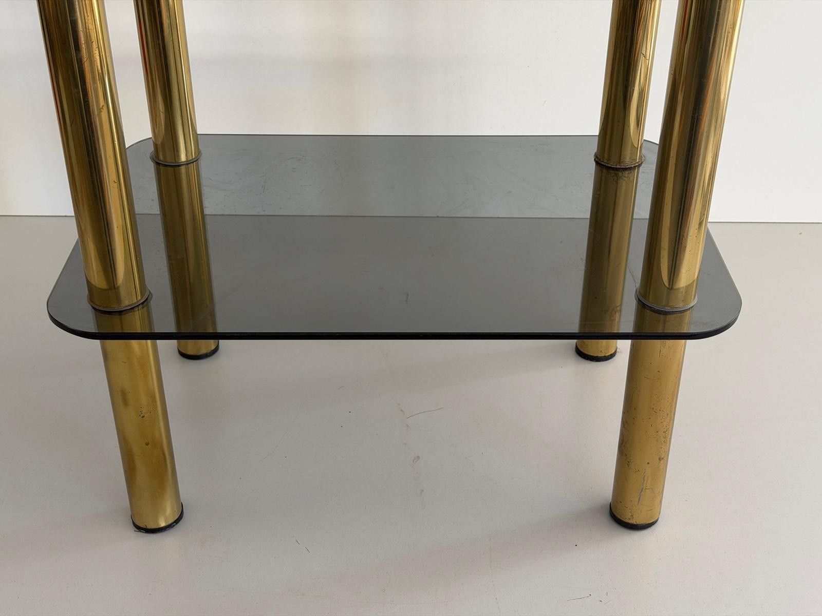 Mid Century Modern Greenish Thick Glass And Brass Legs Side Table, 1960s, Italy photo buy
