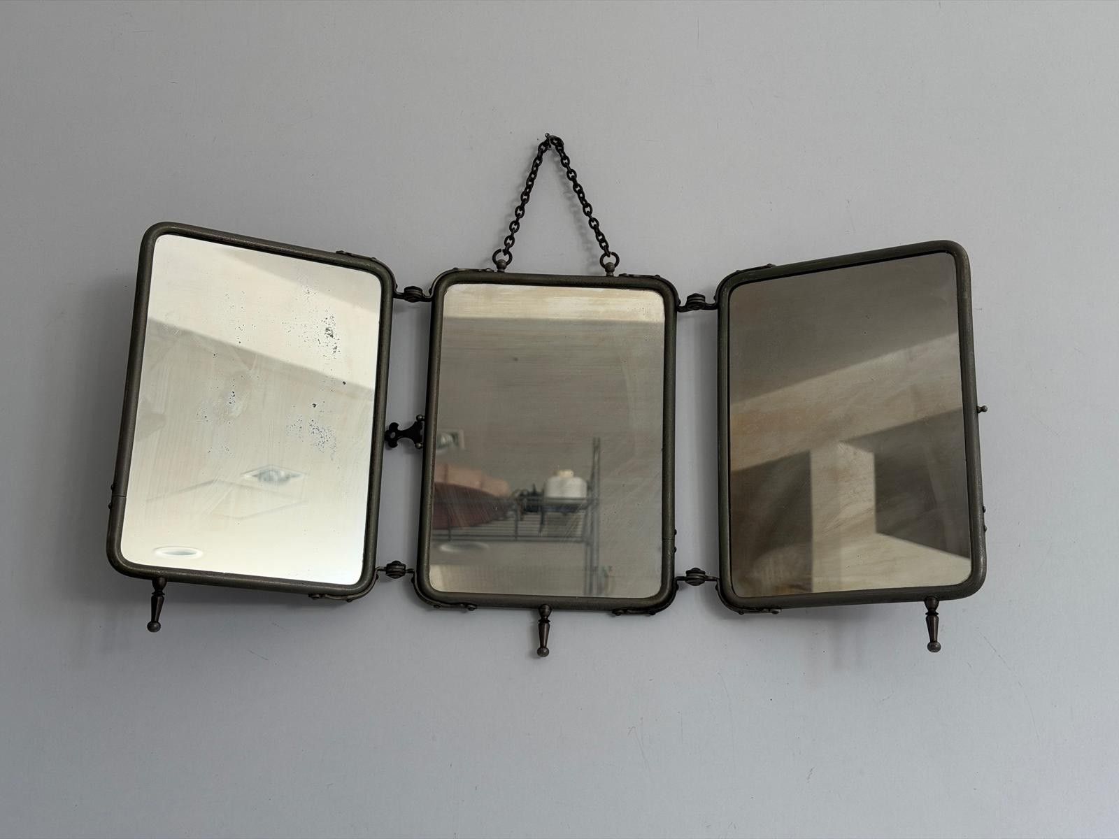 Art Deco 3 Cover Glass Nickel Plated Table Or Wall Vanity Mirror, 1940s, Italy photo Home Decor