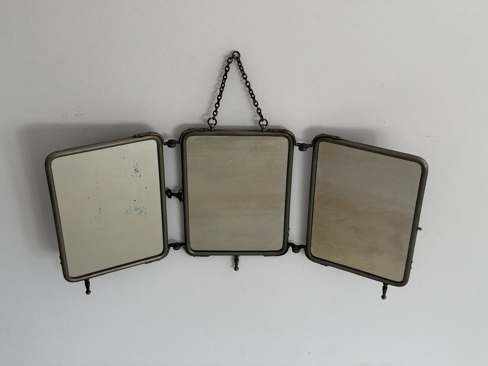 photo for sale Art Deco 3 Cover Glass Nickel Plated Table Or Wall Vanity Mirror, 1940s, Italy