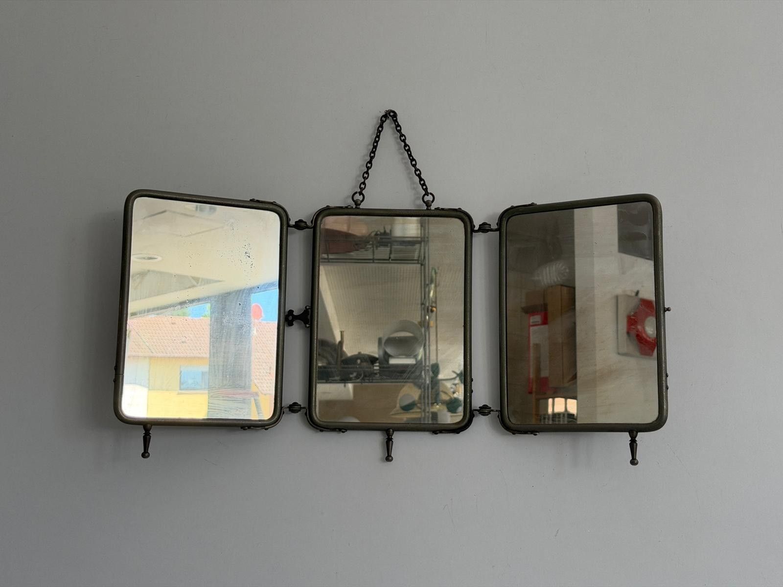 Home Decor Art Deco 3 Cover Glass Nickel Plated Table Or Wall Vanity Mirror, 1940s, Italy photo