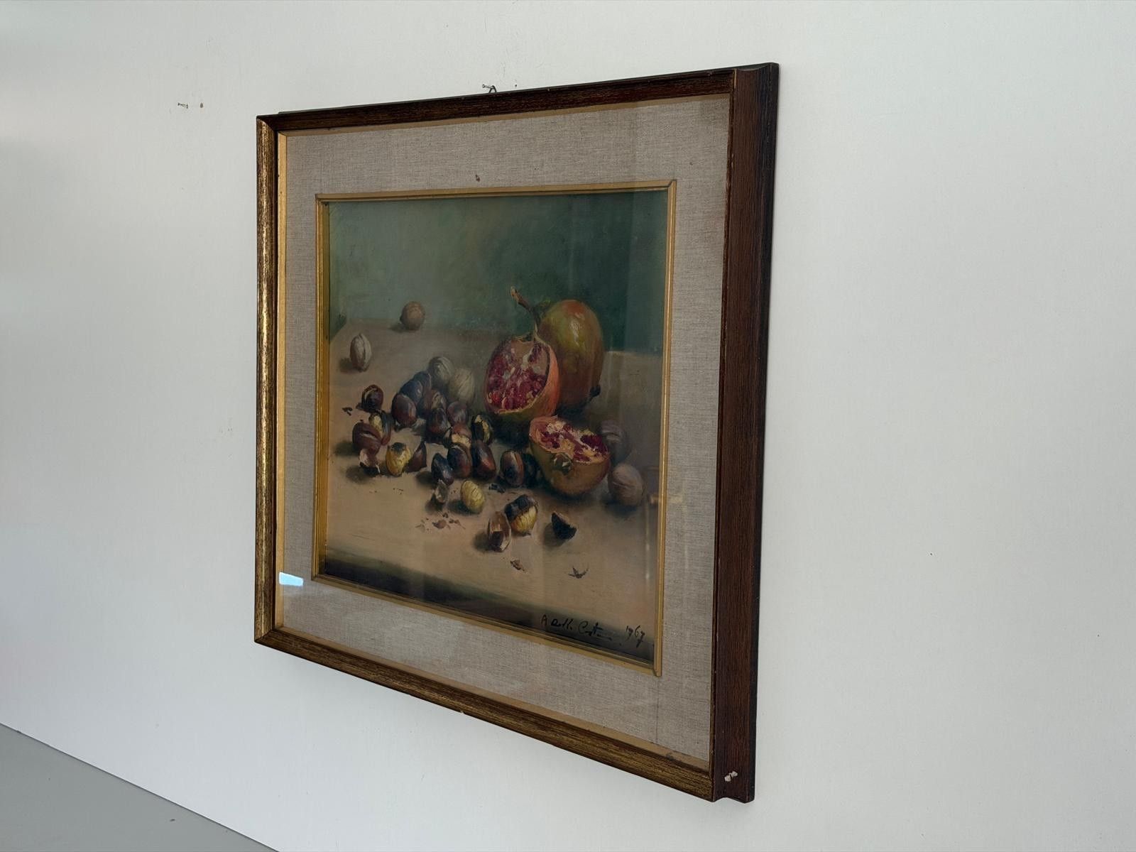 Still Life With Pomegranates And Nuts Signed Oil Painting On Canvas, 1967, Italy photo 1459.0