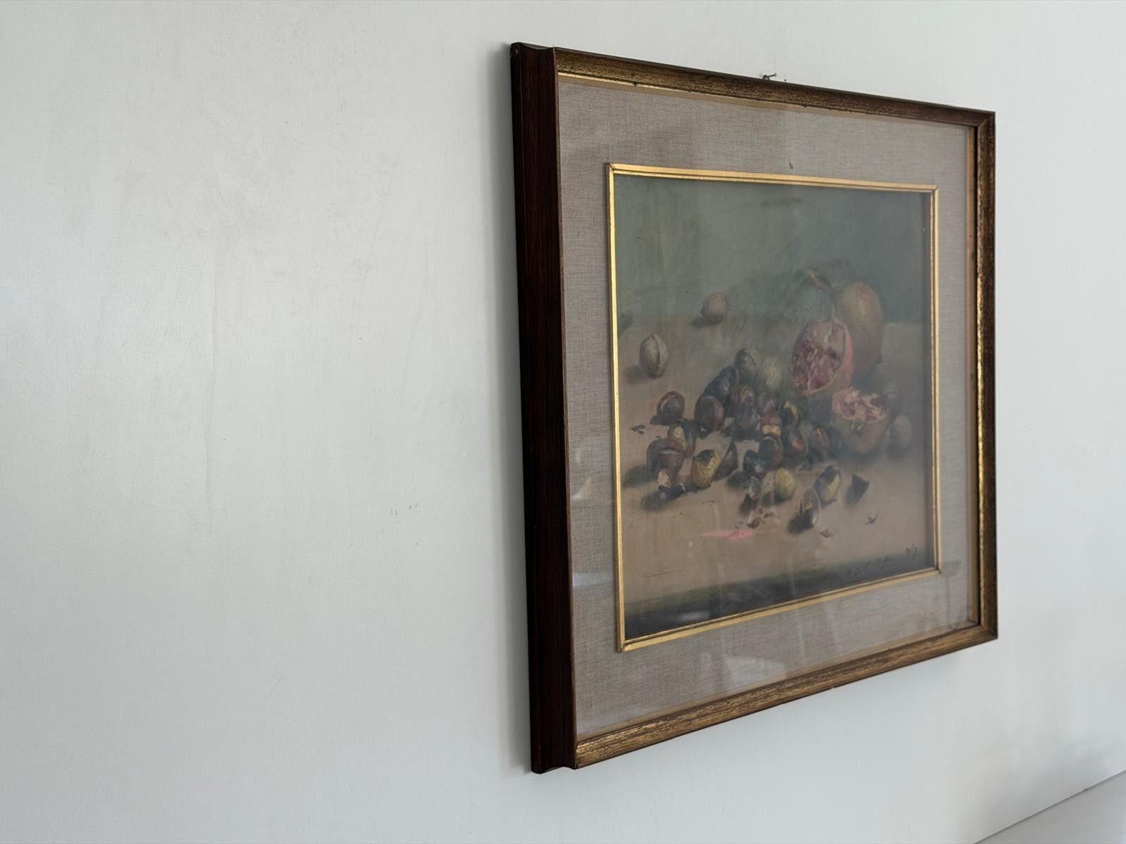 Still Life With Pomegranates And Nuts Signed Oil Painting On Canvas, 1967, Italy photo vinterior