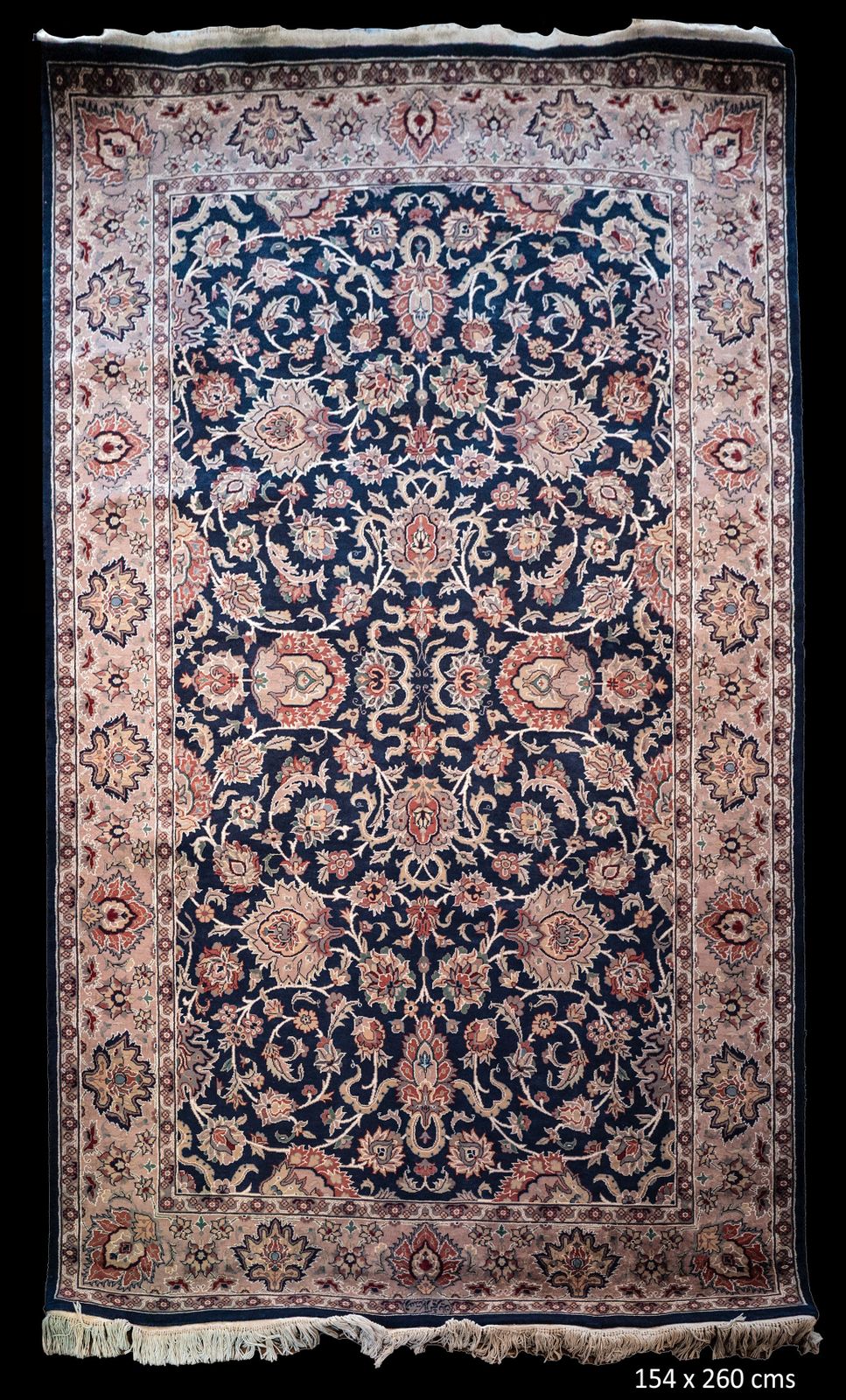 Fine Hand Knotted Indigo Wool & Silk Rug 154 X 260 Cm