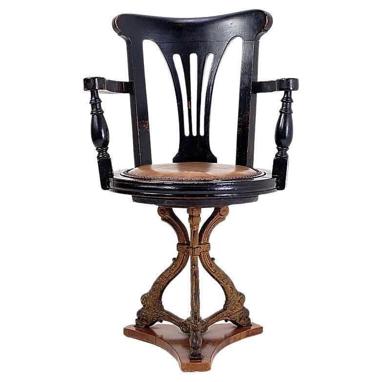 19th Century Black Stained Oak Liner Ship's Swivel Chair