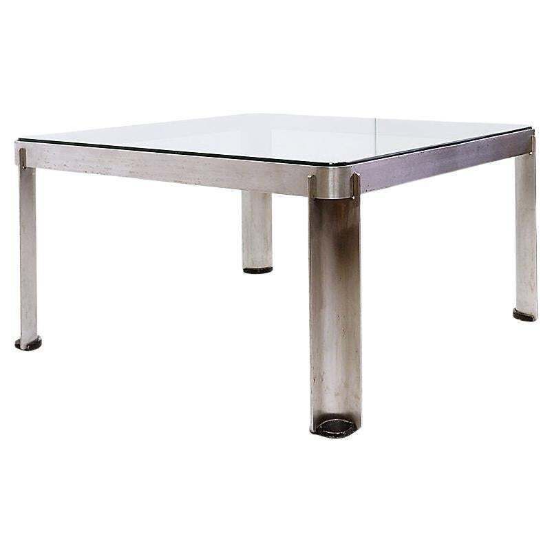 Steel And Thick Crystal Coffee Table T113 By Osvaldo Borsani For Tecno 1970s