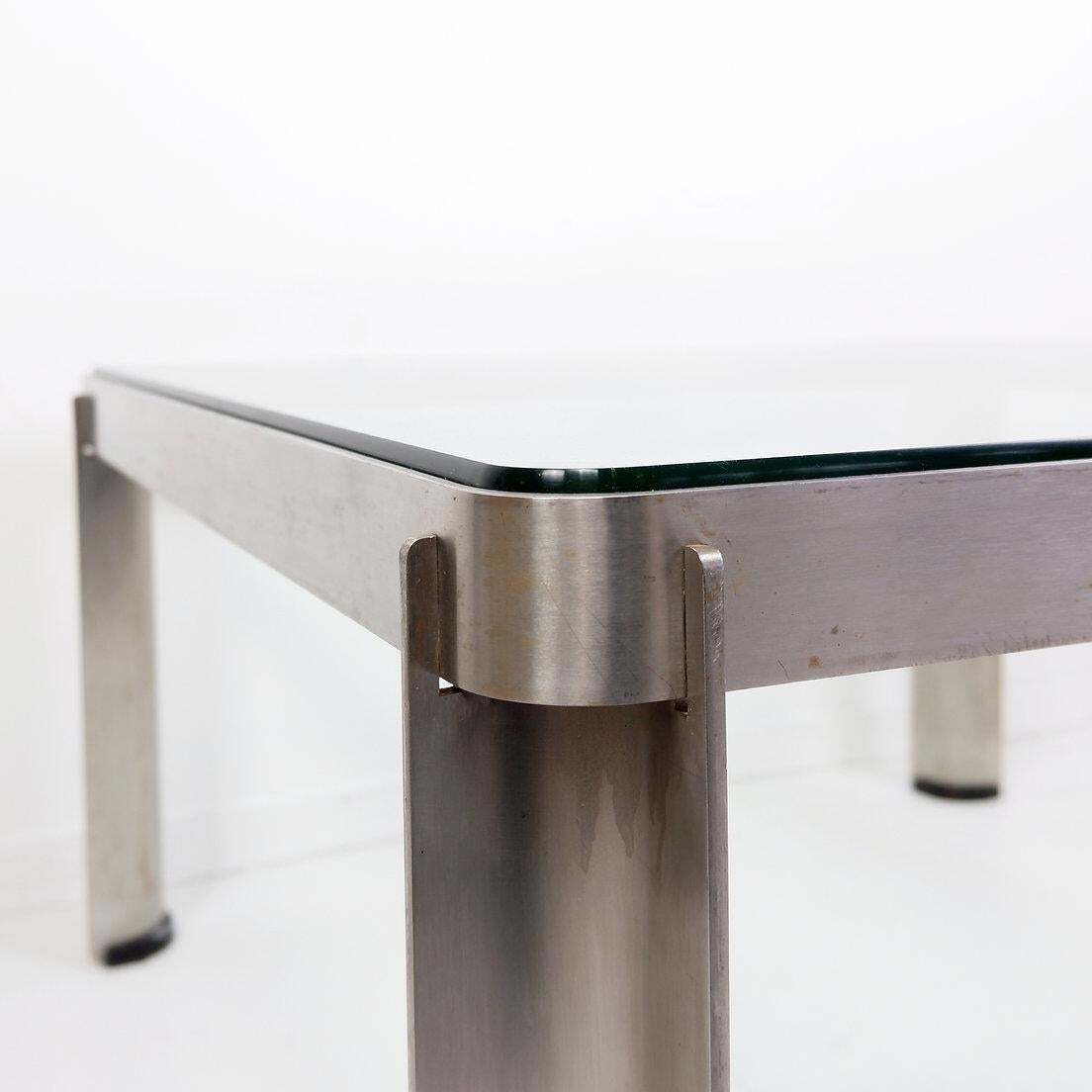 Steel And Thick Crystal Coffee Table T113 By Osvaldo Borsani For Tecno 1970s photo vintage