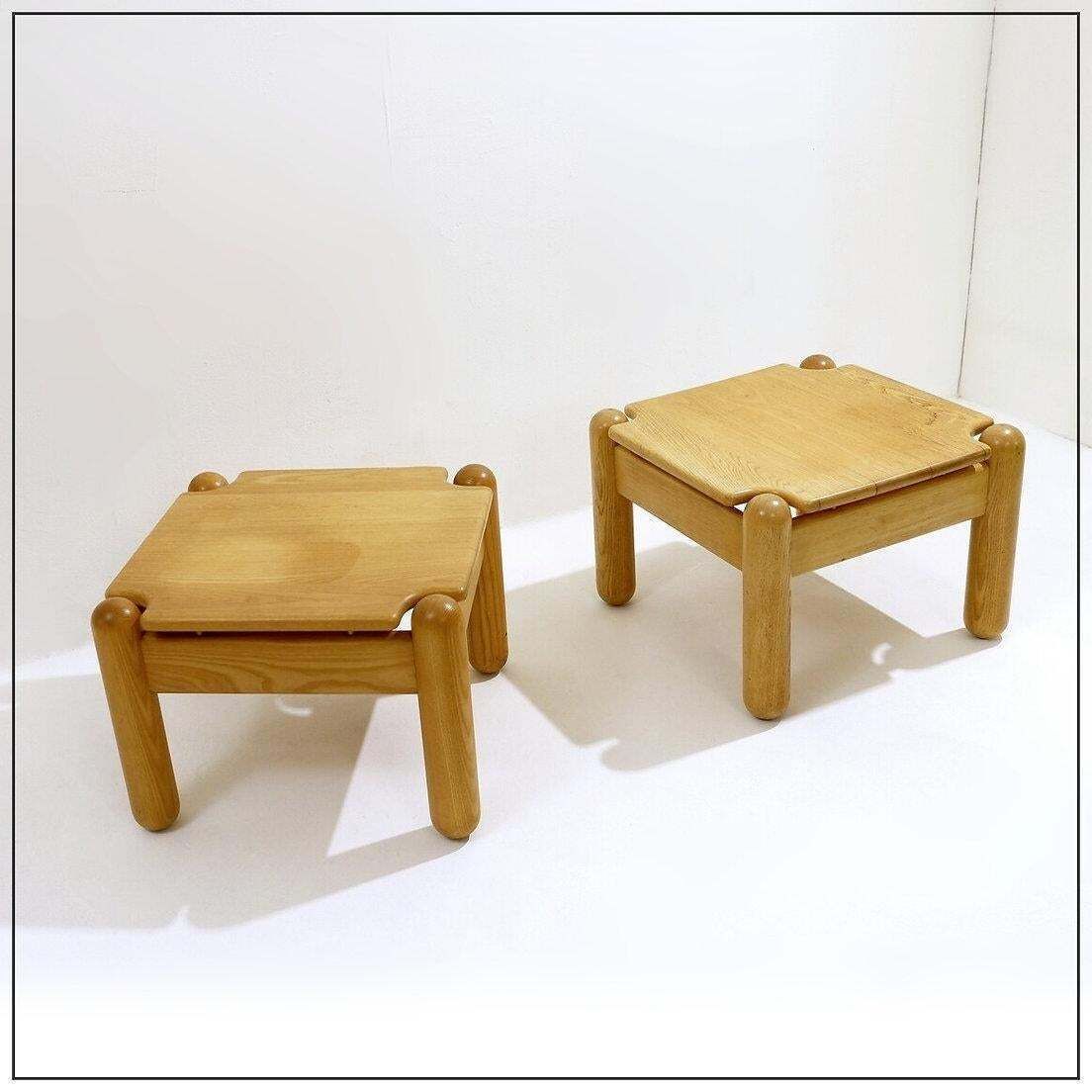 Pair Of Mid Century Square Pine Coffee Tables In The Style Of Ilmari Tapiovaara photo vintage