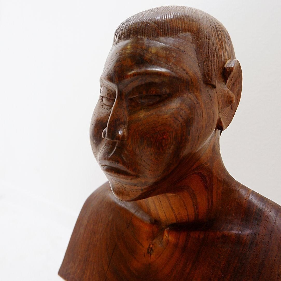 photo for sale Pair Of Hand Carved Wooden Woman/Man Bust Statues   20th