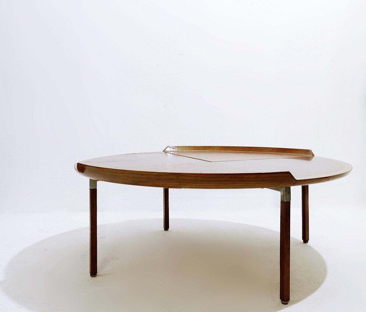 Mid Century Wood And Leather Coffee Table   Circa 1960s photo buy