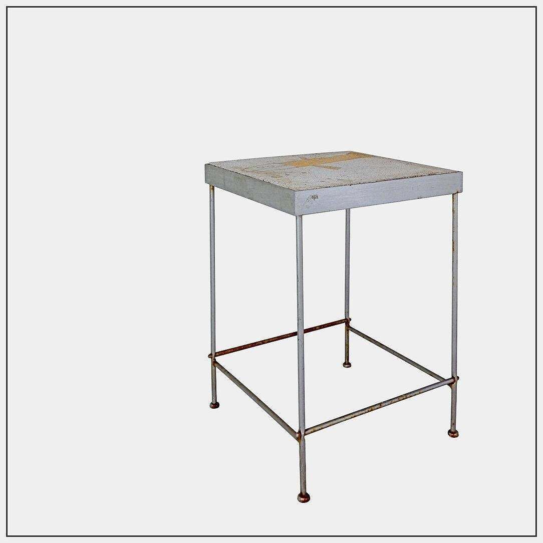 Mid Century Modern Outdoor Side Table With Metal & Stone Top   20th photo vintage