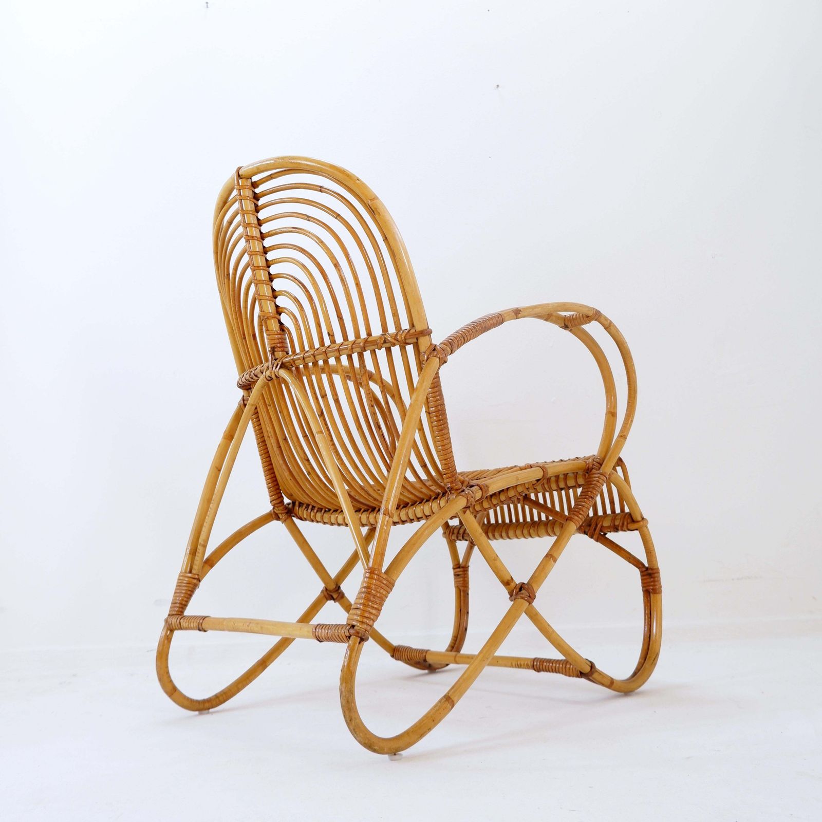 Vintage Curved Rattan And Bamboo Armchair   1960s photo vinterior