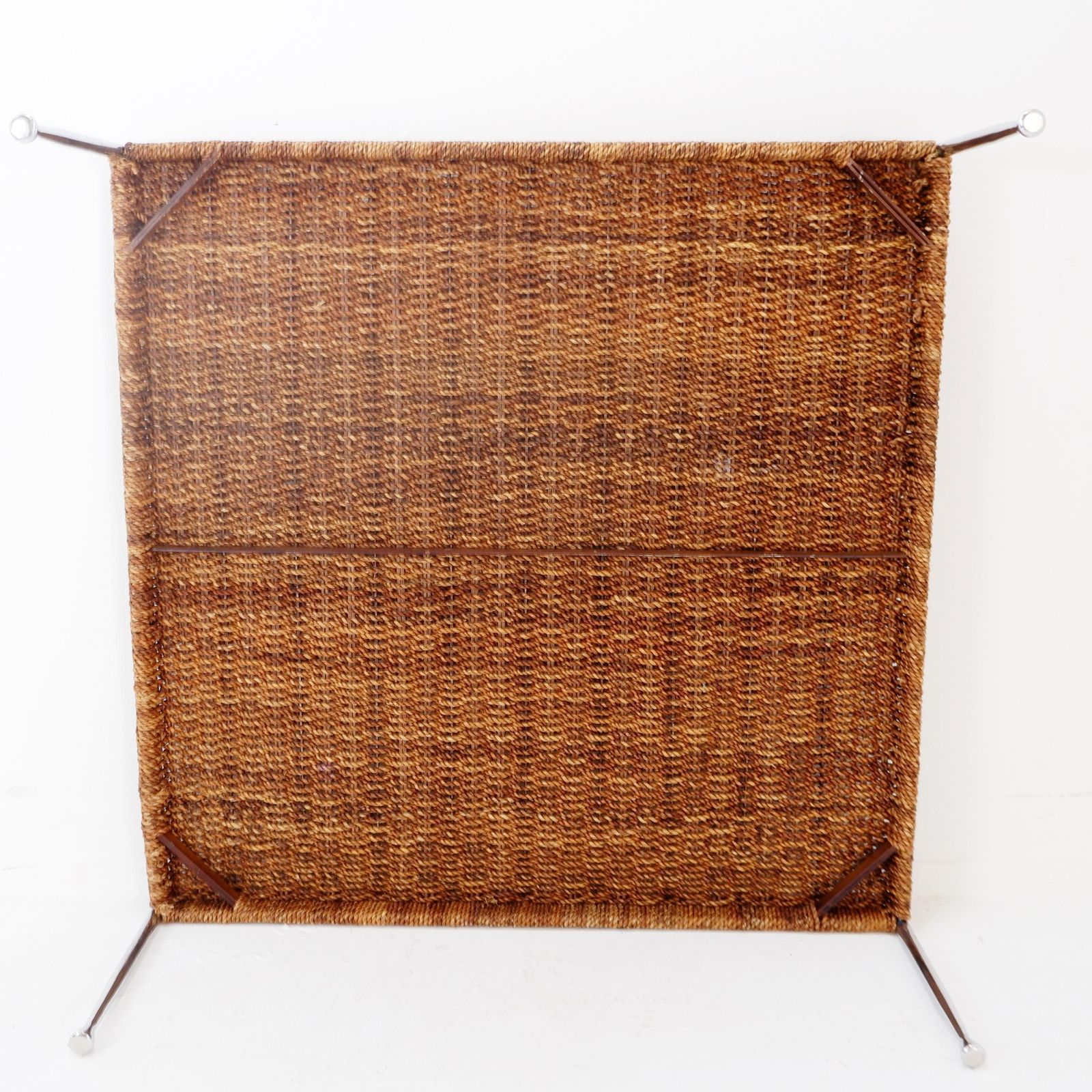 photo for sale Modern Large Square Coffee Table In Chrome Steel And Rope, Circa 1990