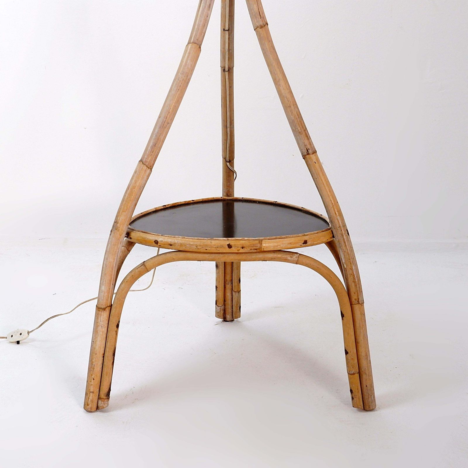 Mid Century Rattan Floor Lamp, Tripod Design, Bohemian Style, 1950s photo Lighting