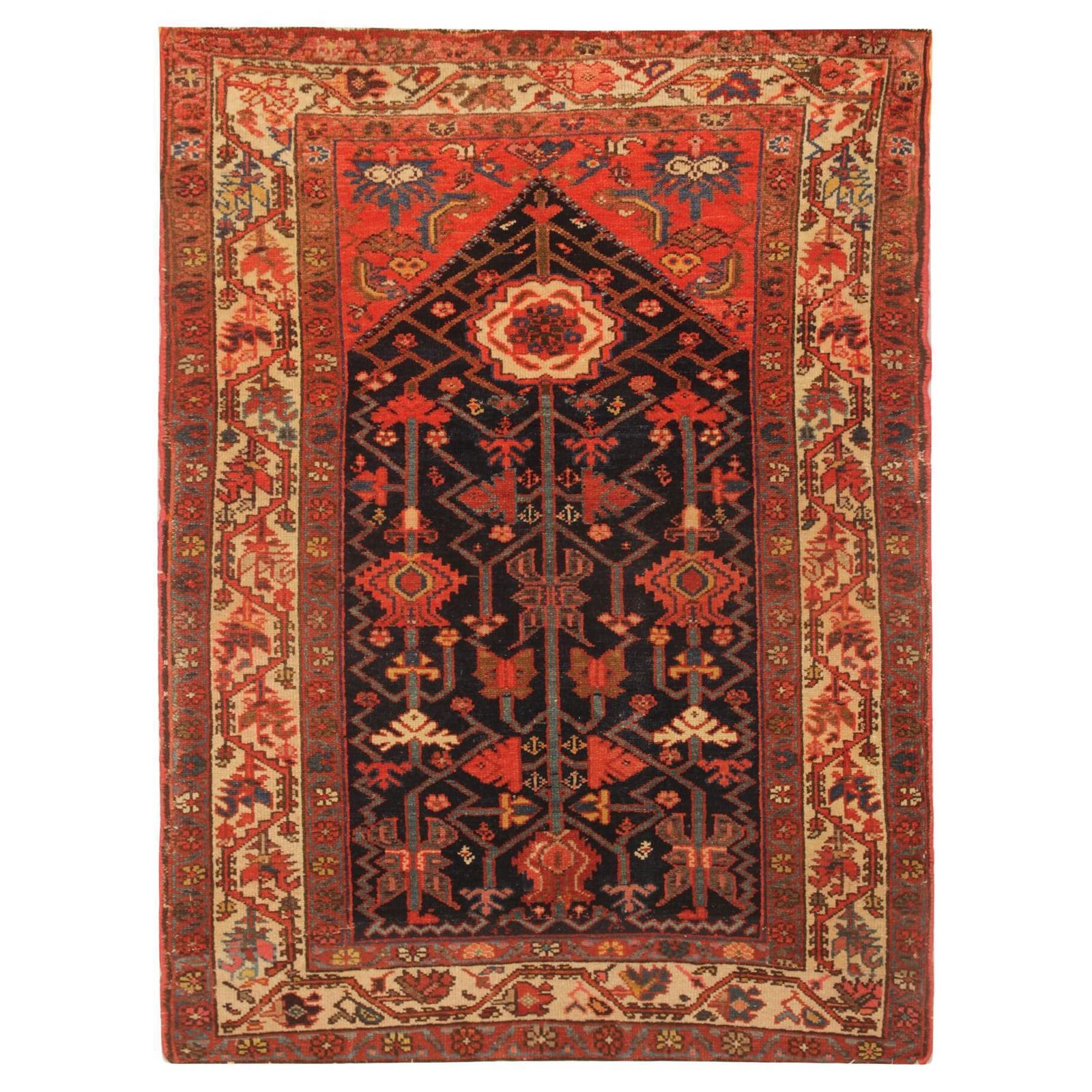 Antique Rug Caucasian Mihrabi Rug Handmade Carpet From Kazak Area