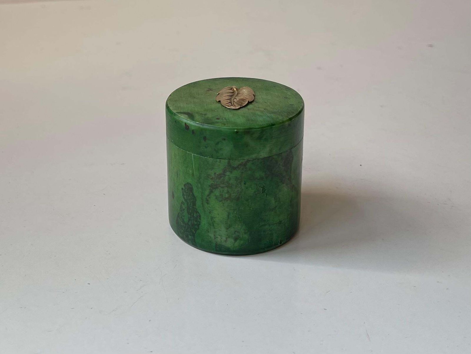Small Italian Art Deco Style Trinket Jar In Green Marble, 1940s photo for sale