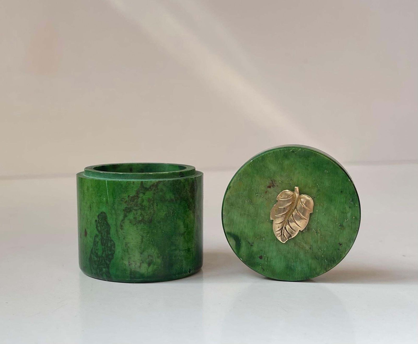 Small Italian Art Deco Style Trinket Jar In Green Marble, 1940s photo buy