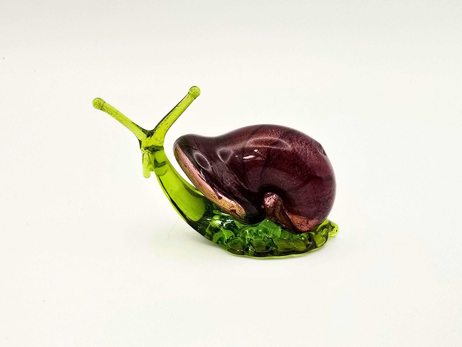 Murano Glass Snail   Purple Aventurine Shell, Green Body   Italian Unusual Glass Animal Figurine photo for sale