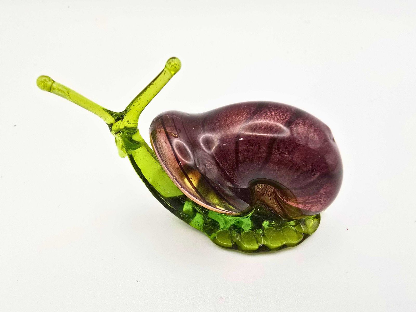 Murano Glass Snail   Purple Aventurine Shell, Green Body   Italian Unusual Glass Animal Figurine photo buy