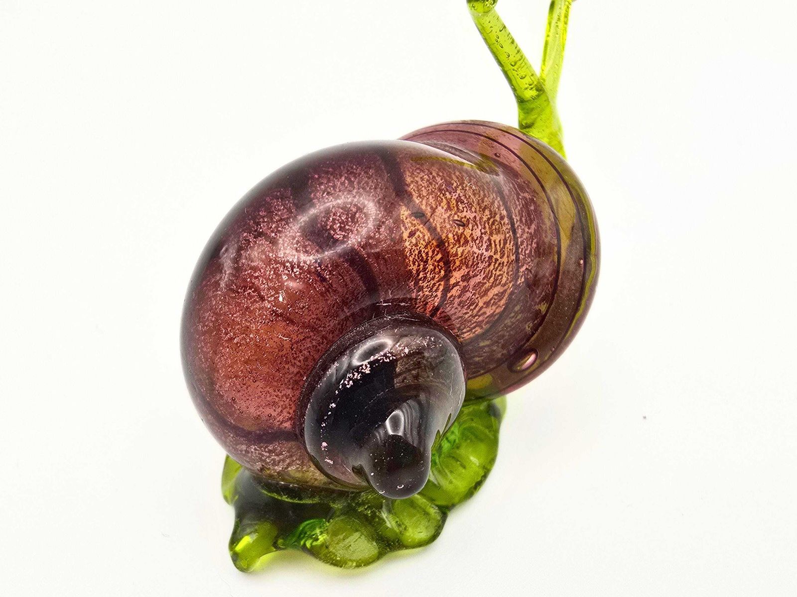 photo for sale Murano Glass Snail   Purple Aventurine Shell, Green Body   Italian Unusual Glass Animal Figurine