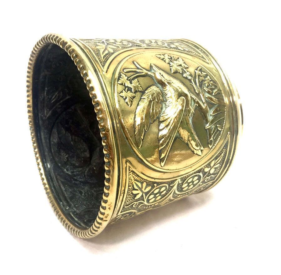 Antique Metal Brass Planter / Indoor Plant Pot / Art Nouveau Cache Pot C.1900 photo for sale