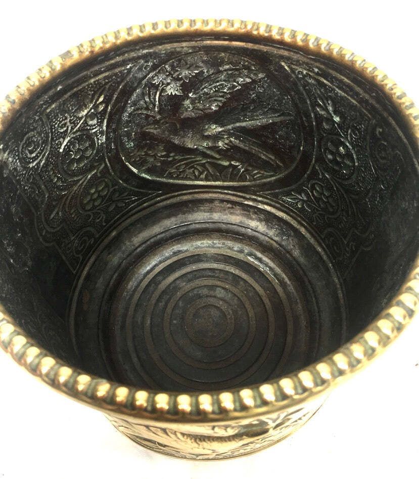 Antique Metal Brass Planter / Indoor Plant Pot / Art Nouveau Cache Pot C.1900 photo 119.0