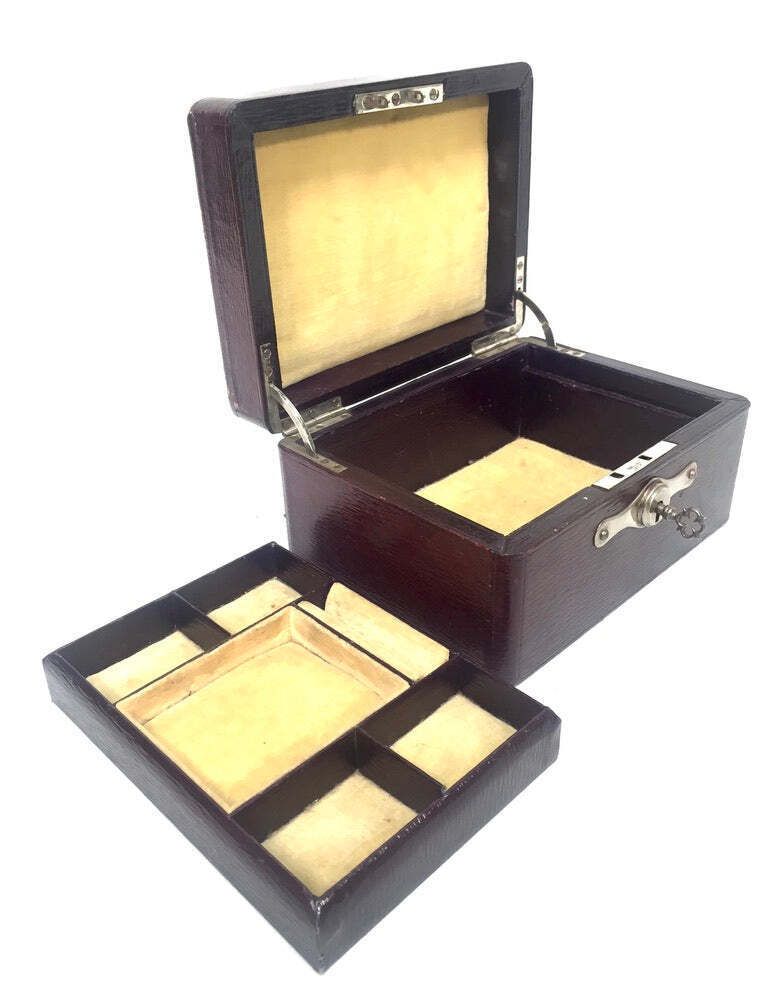 photo for sale Antique Edwardian Leather Jewellery / Trinket Box With Key &Amp; Working Lock C.1910