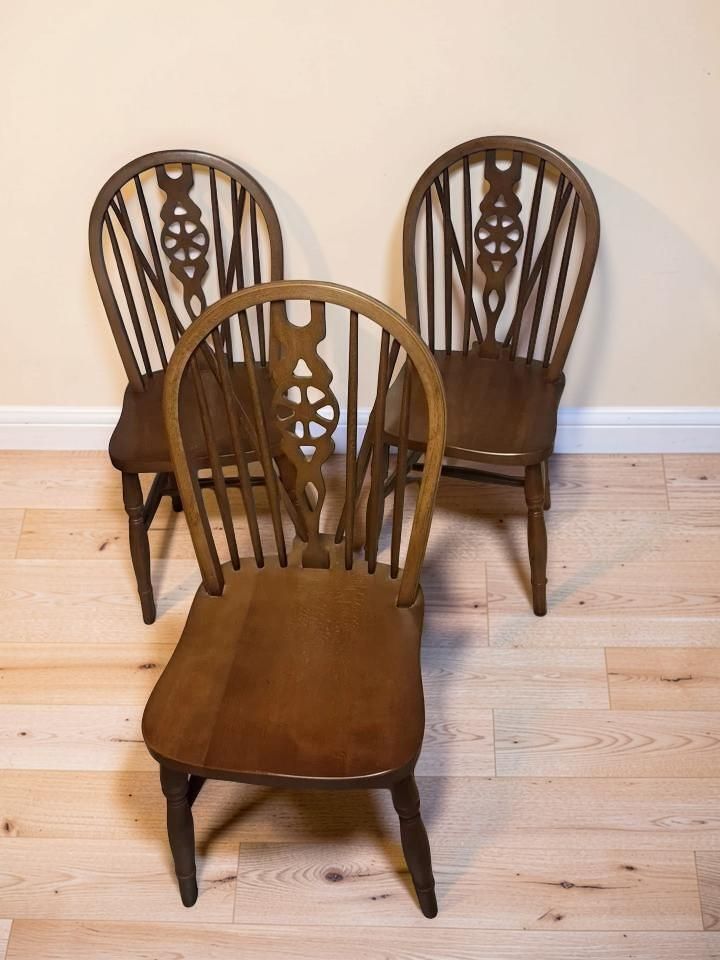 Vintage Priory Styled Country Table With 3 Wheelback Chairs photo vintage