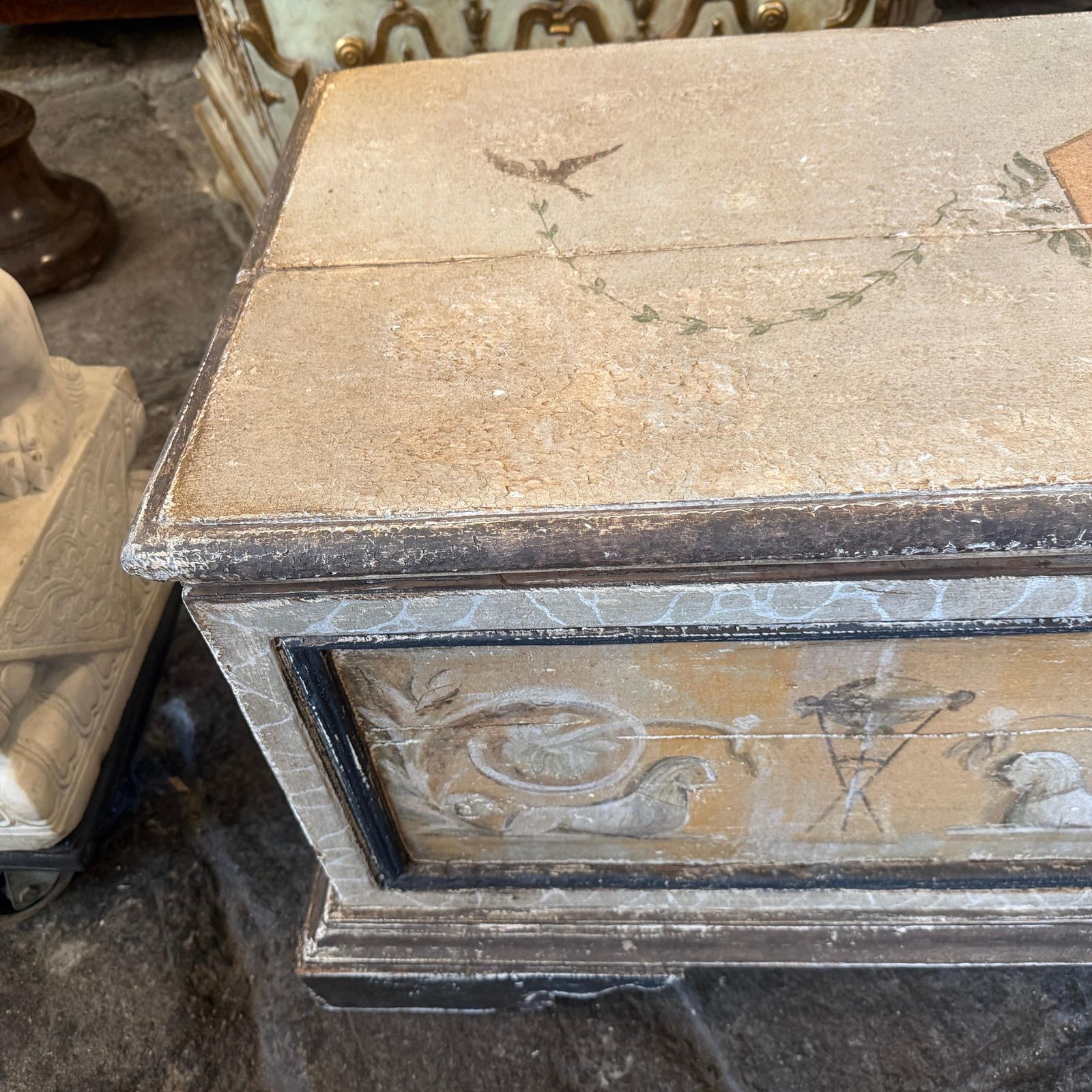 19th Century Neoclassical Revival Hand Painted Wood Italian Blanket Chest photo vintage