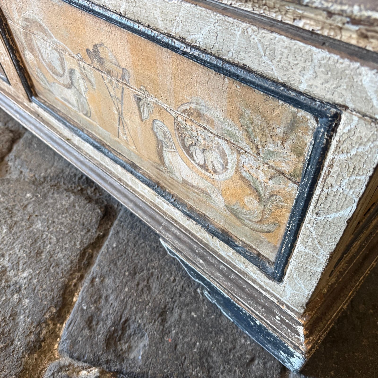 photo for sale 19th Century Neoclassical Revival Hand Painted Wood Italian Blanket Chest