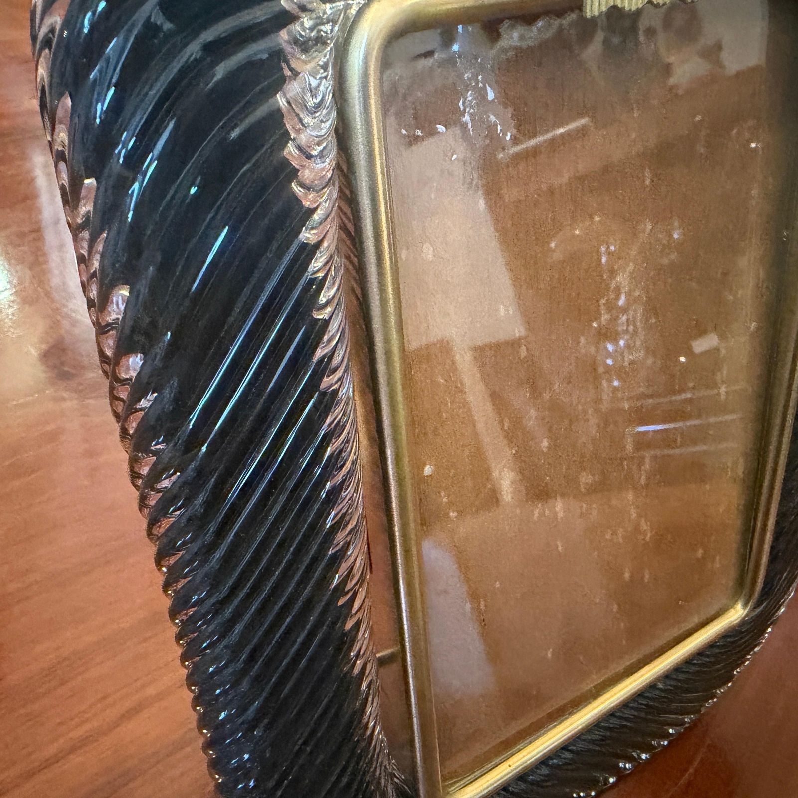 1990s Barovier Style Art Deco Black Murano Glass And Brass Picture Frame photo buy