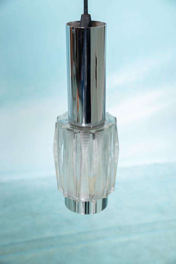 Vintage Chromen Hanglamp Met Glas, Cascade Space Age Hanglamp photo for sale