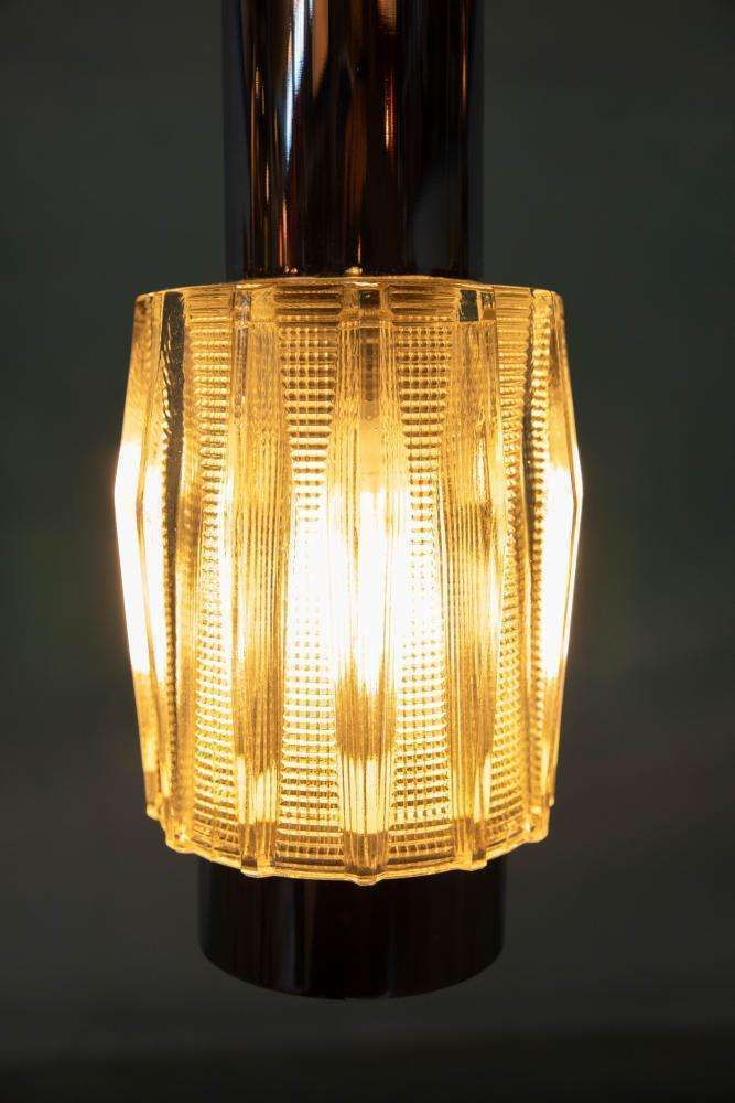 photo vintage Vintage Chromen Hanglamp Met Glas, Cascade Space Age Hanglamp