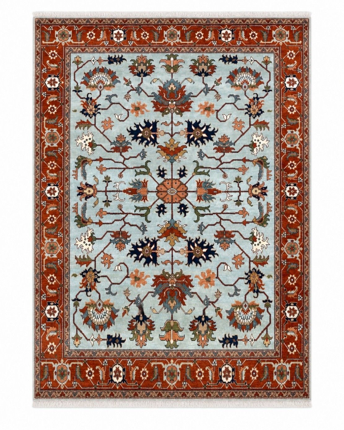Tapis Oushak noué à la main 245 x 305 cm pour salon, motif floral bleu photo furniture
