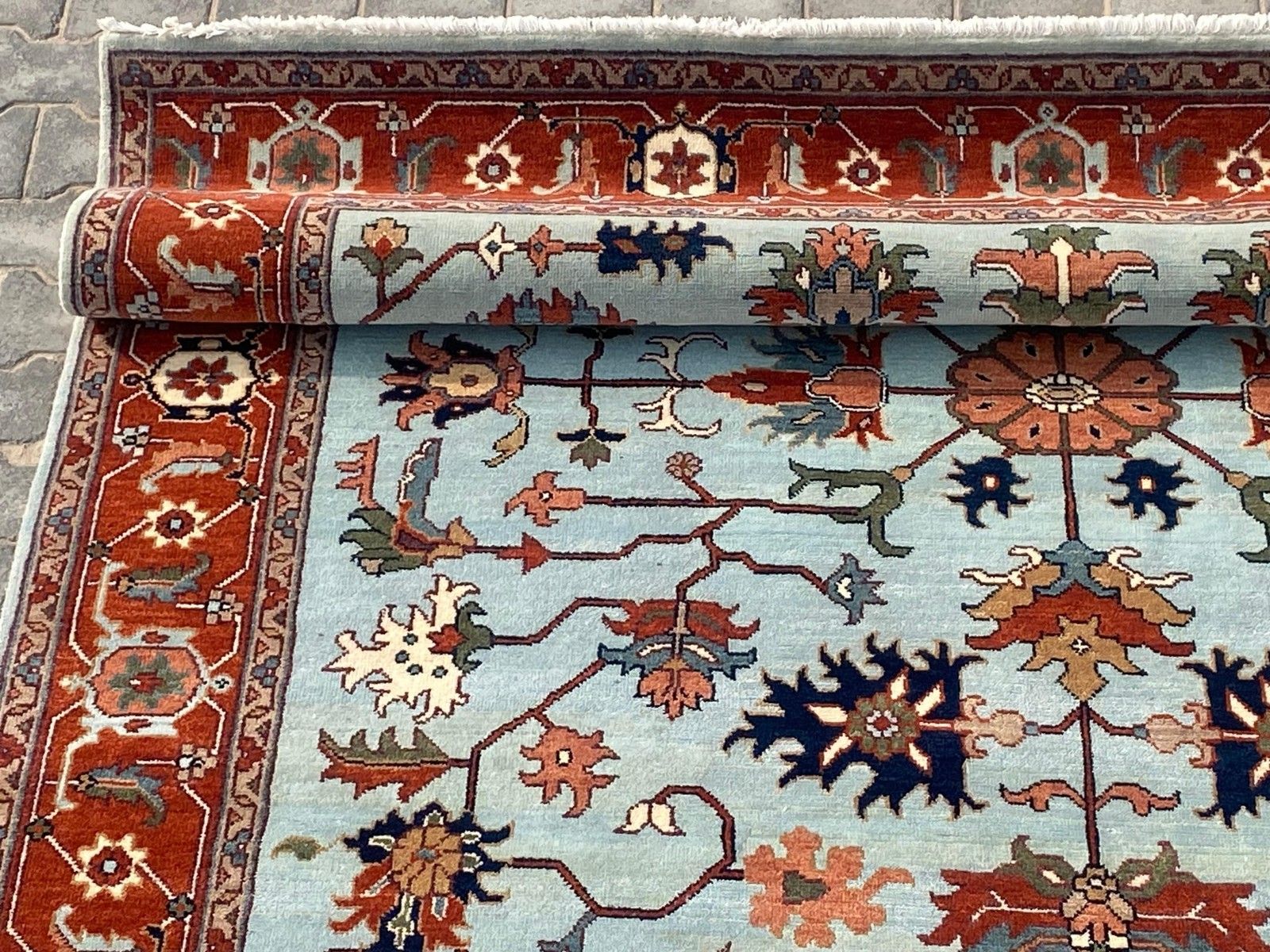 8x10 Ft Handgeknoopt Oushak Vloerkleed voor Woonkamer, Blauw Bloemmotief Tapijt photo 2843.0