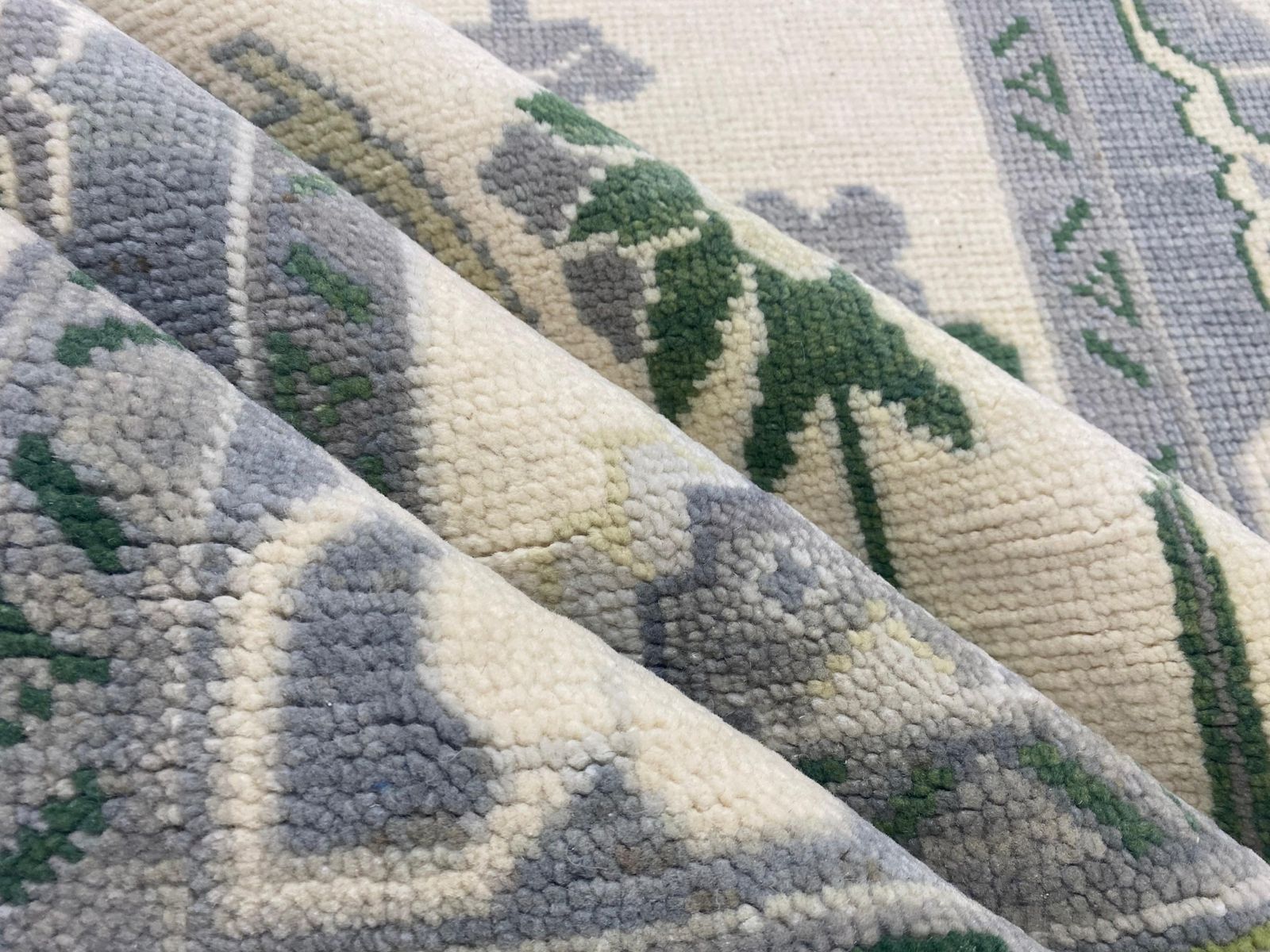 8x10 Ft Hand Knotted Oushak Wool Area Rug, Ivory, Green Floral Design Carpet photo vinterior