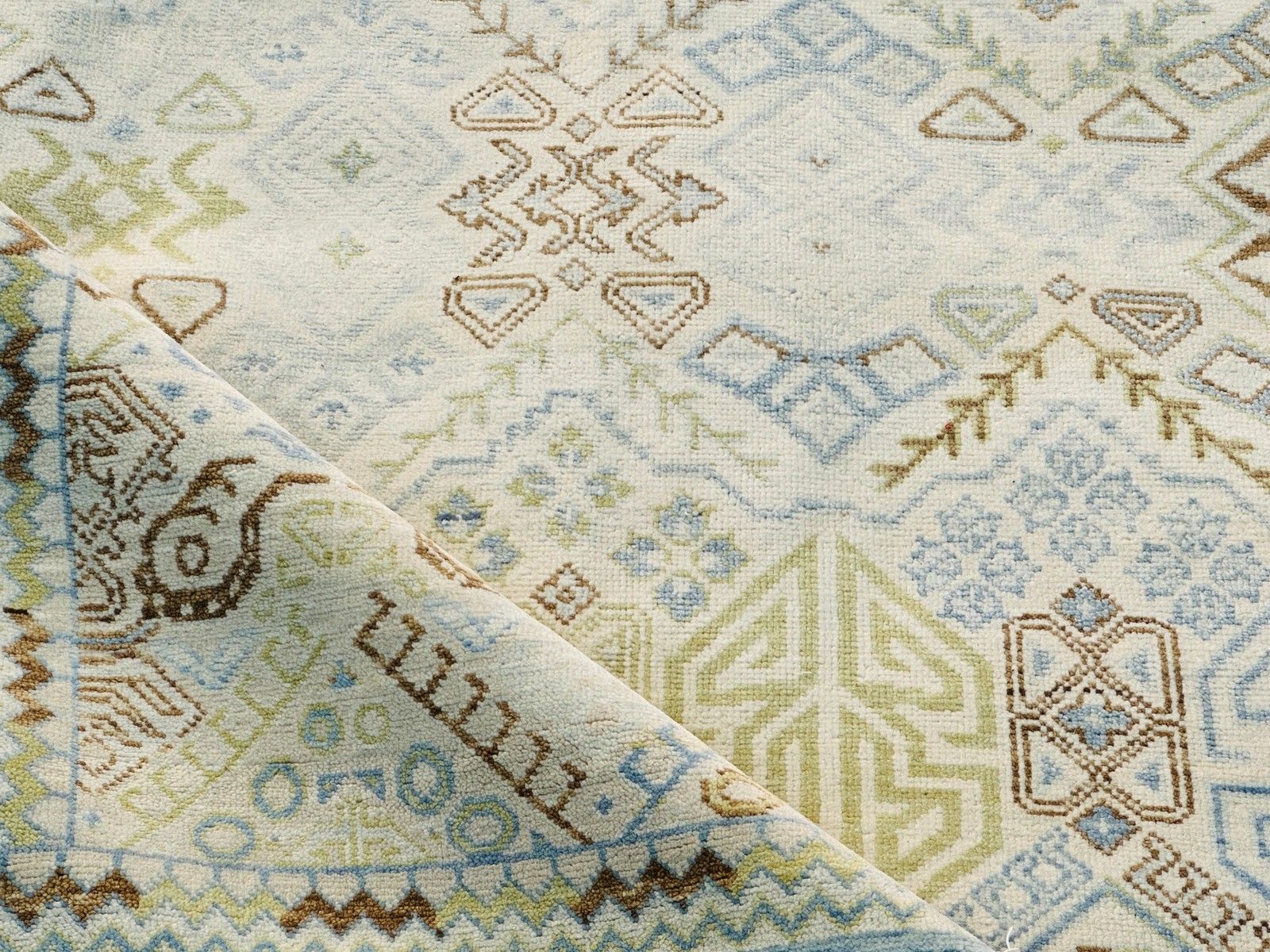 Tapis Oushak en laine noué à la main, 245 x 305 cm (8 x 10 ft). Motif géométrique beige photo buy