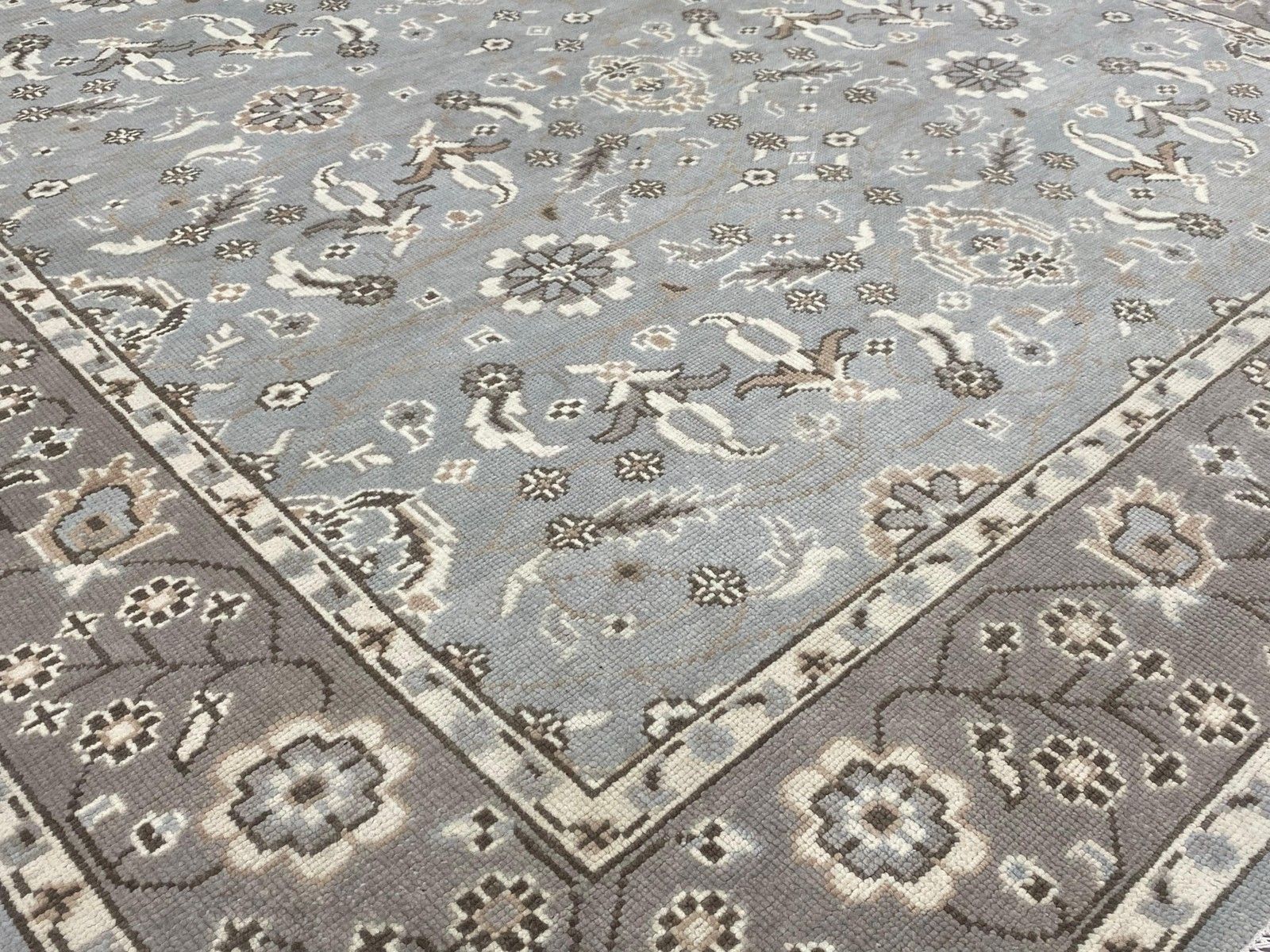8x10 Ft Hand Knotted Oushak Area Rug For Living Room, Blue Floral Design Carpet photo Textiles