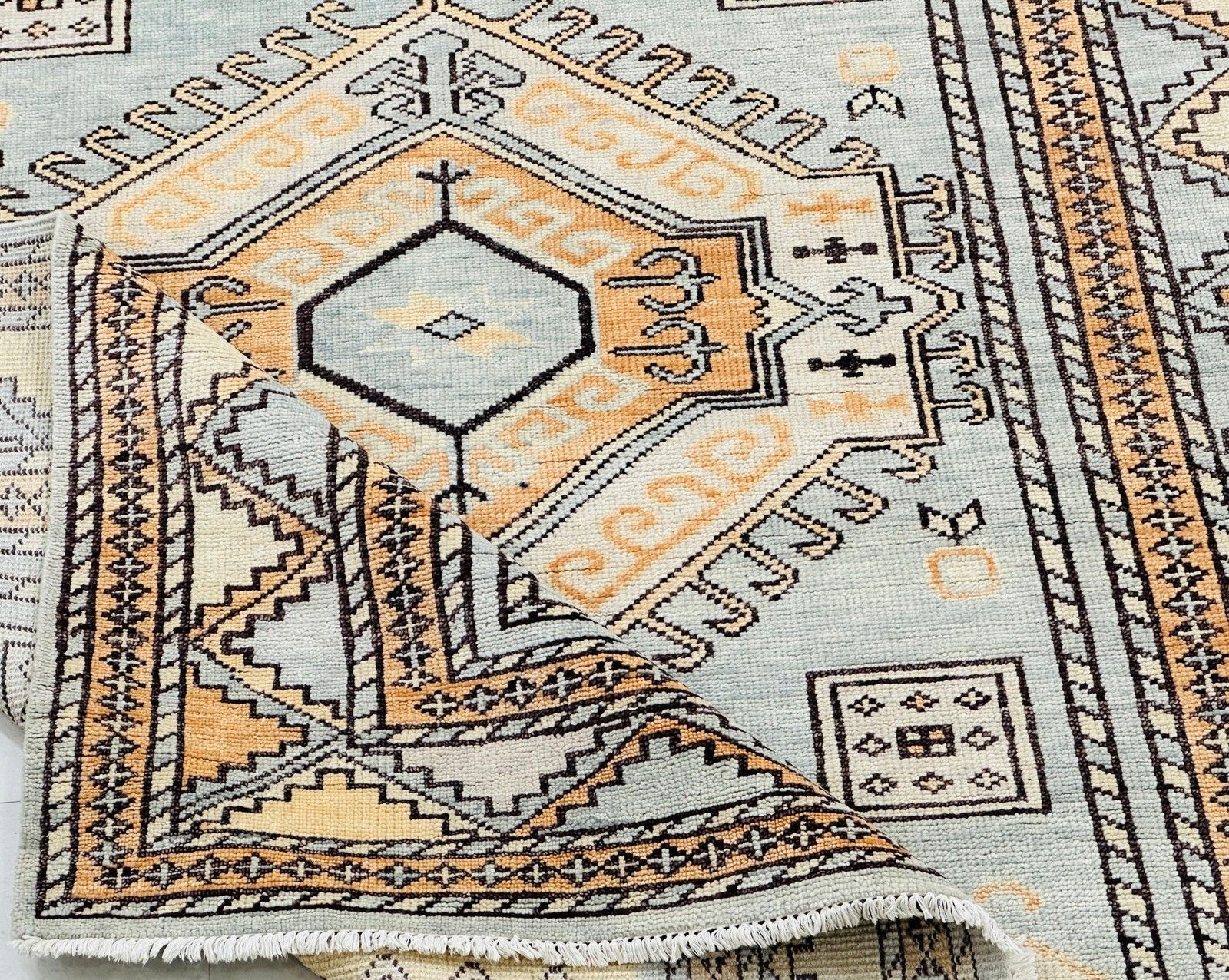 8x10 Ft Handgeknoopt Oushak Wollen Vloerkleed Met Geometrisch Medaillonmotief photo for sale
