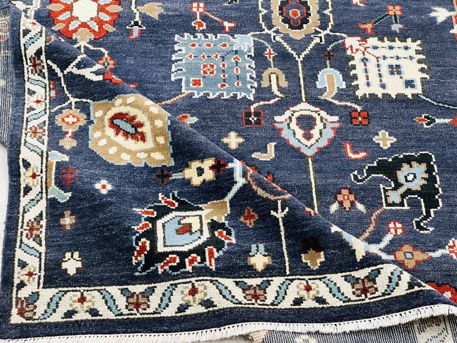 8x10 Ft Hand Knotted Wool Area Rug, Oushak Navy Blue Floral Design Carpet photo buy