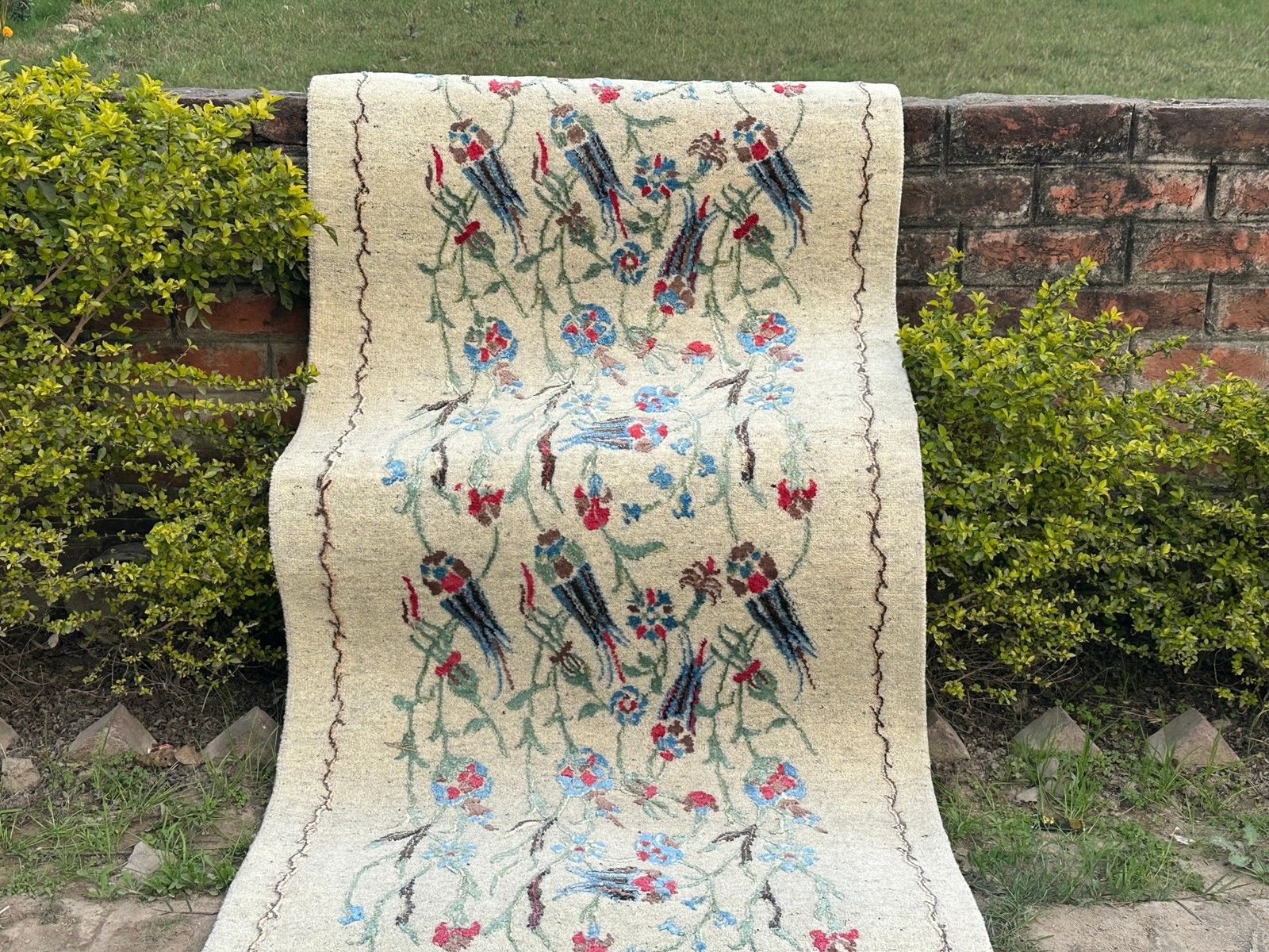 Tapis de couloir en soie fait main, 88 x 330 cm. Tapis de passage à motif floral et végétal pour cuisine photo buy