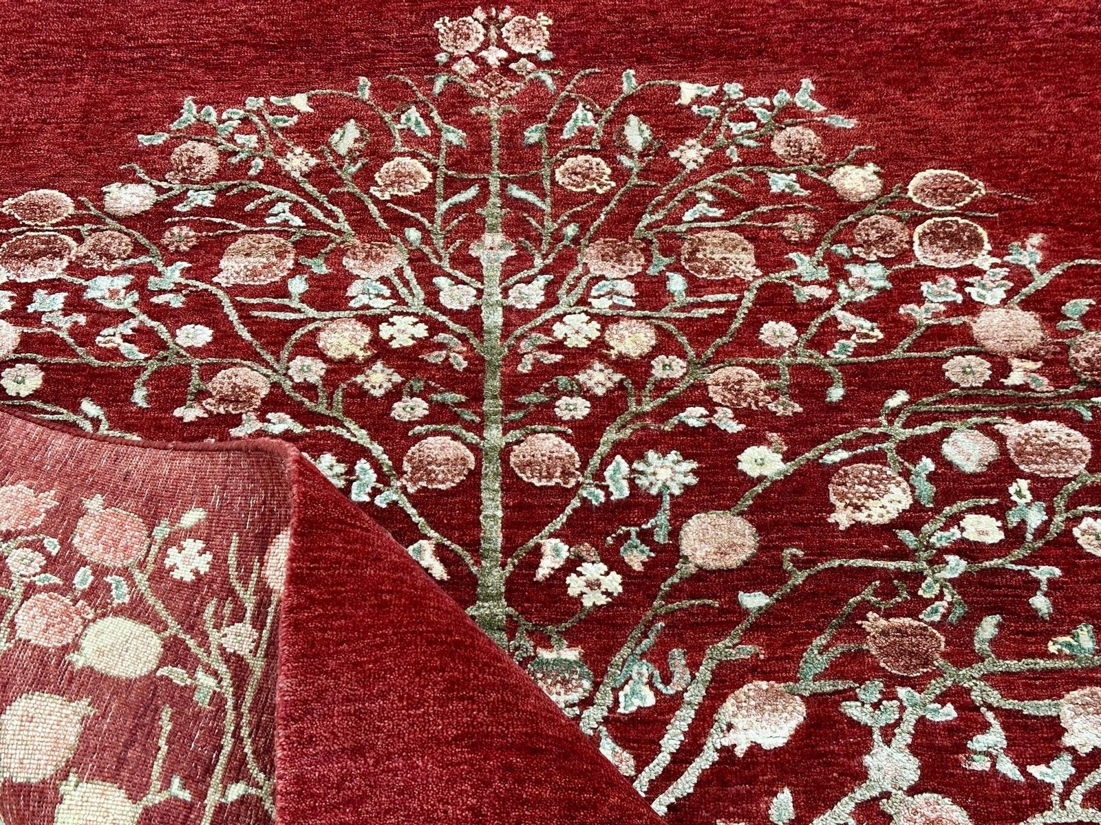 Tapis noué à la main 150 x 245 cm, motif botanique arbre, rouge, pour salon photo 1896.0