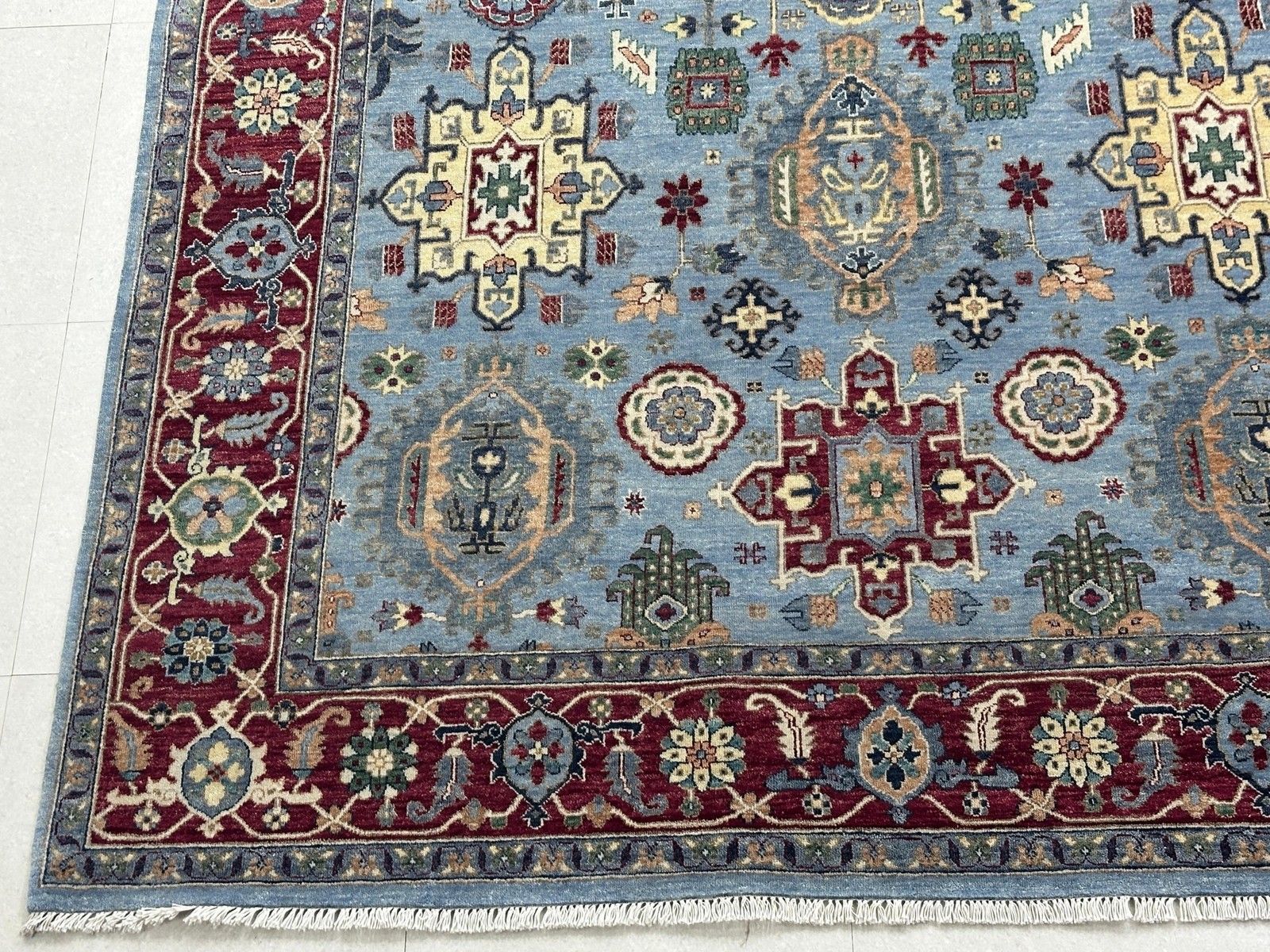 8x10 Ft Hand Knotted Area Rug, Modern Floral Design Blue Carpet For Living Room photo 3791.0
