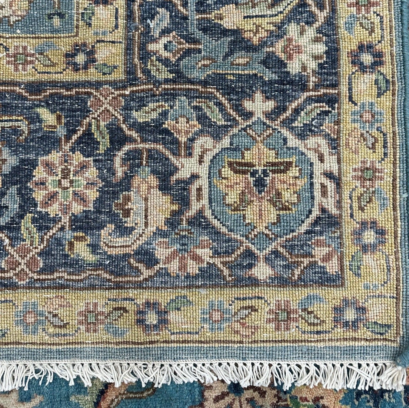 Tapis en laine noué à la main 180 x 270 cm, motif floral bleu pour salon photo buy